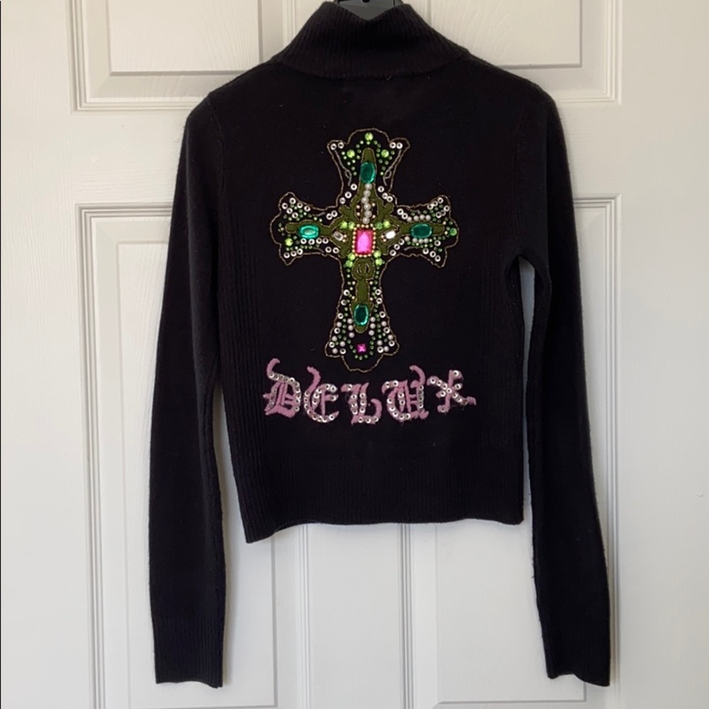 Black Zipper Sweater Sweatshirt with Jewels